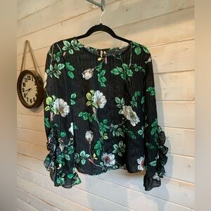 Black Tape_ | Semi-sheer Floral Blouse